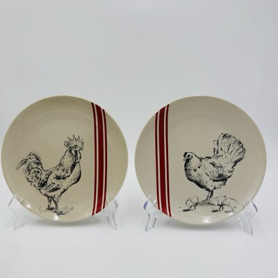 Creative Co-op M.Chad Barrett Chicken/Rooster salad Plates 8in 2 Pieces Rare-image