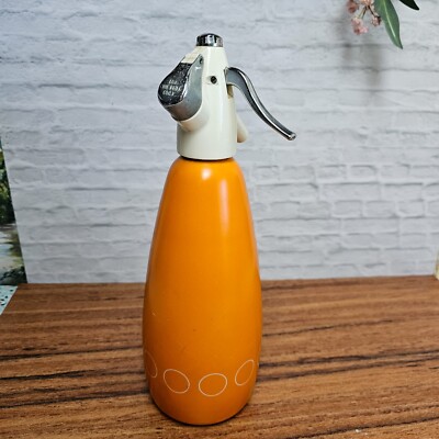 Vintage BOC Anodised Orange Soda Siphon Seltzer 1L Bottle Bar Cart Mid-century-image