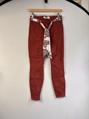 Anthropologie Slim Straight Utility Pants 26 Burnt Orange Mid Rise Jeans Belted-image