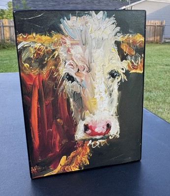 DIANE WHITEHEAD Creative Co-Op MDF Block COW Art Home Decor Chewing Cud 8”-image