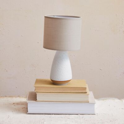 Creative Co-Op Stoneware Matte Table Lamp with Linen Shade and Speckled Finis...-image