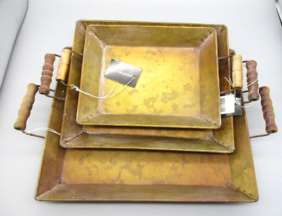CREATIVE CO-OP~Set of 3 Decorative Metal Trays With Copper Finish-image