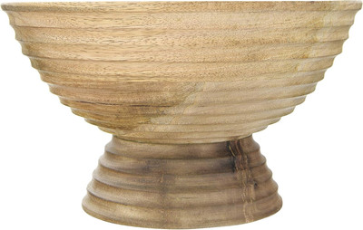 Creative Co-Op DF2440 Ridged Mango Wood Footed Bowl, Brown, 5 Large, Natural -image