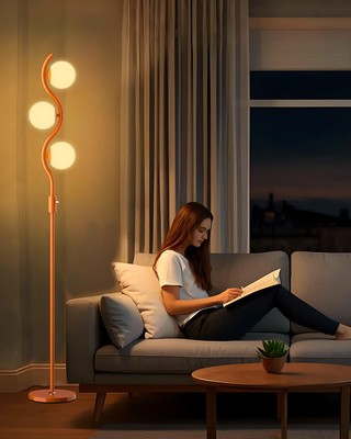 3-Globe Dimmable Floor Lamp Orange Mid Century Modern Standing Lamp with 3PCS...-image