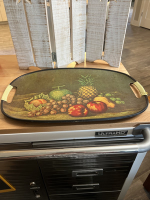 (112). Vtg  Rossini  Mid Century Modern Orange Fiberboard Serving Tray Fruit-image