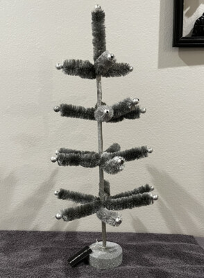 NWT Creative Co-Op Silver Bottle Brush Tinsel Tree-image