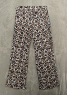 New Look Summer Lightweight Pants Women's L Slim Fit White Blue Orange Geometric-image