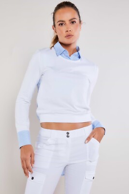 Anatomie Joss Striped Crewneck Pullover with Poplin Collar XS NWT - blemish --image