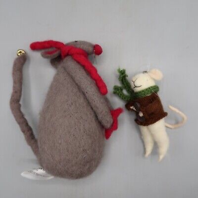 Creative Co-Op Faux Wool Felt Gray Mouse in red scarf and gloves & Mini White-image