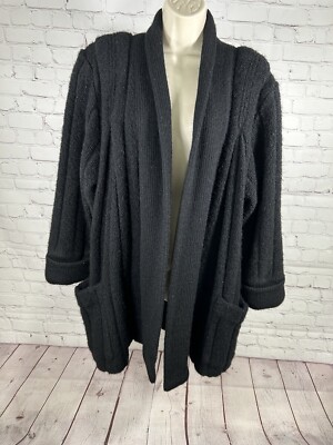 VTG J.m Joss Black Shoulder Pad Open Front Mohair Wool Blend Sweater Cardigan M-image