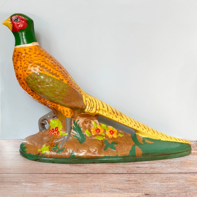 Vintage Ceramic Pheasant Figurine, Hand-Painted Mid-Century Home Decor-image