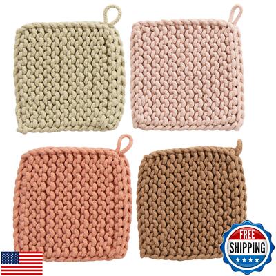 Creative Co-Op Square Cotton Crocheted Potholder, 4 Colors-image