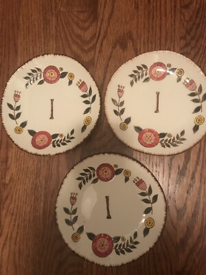 Set Of 3 Creative Co-op Monogram “I” Floral Plates-image
