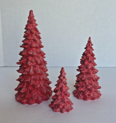 Creative Co-Op Set of 3 Red Christmas Trees 3 Sizes Resin w/Dusting of Glitter-image
