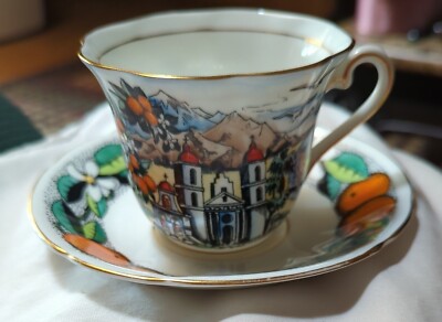 VTG Taylor & Kent Teacup & Saucer Oranges church and birds England-image