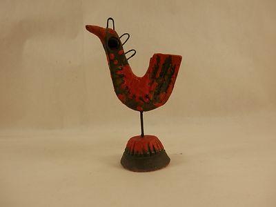 Rooster Chicken Folk Art Mid Century Retro Orange Vintage Pottery 0011010-image
