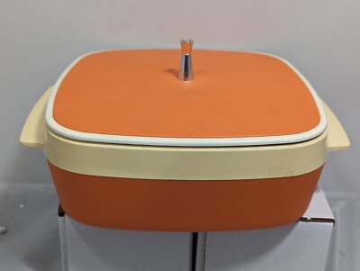 Vintage Thermo Westbend Orange Square Serving Dish with Lid Retro Look-image