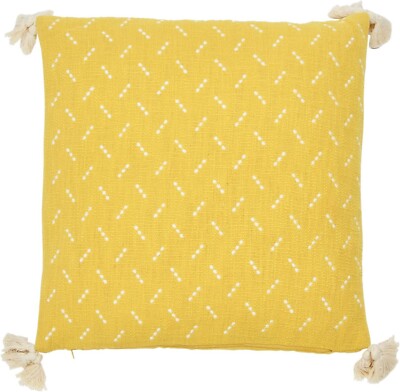 Creative Co-Op Cotton Slub Embroidered Dots and Tassels Pillow, 20x20, Yellow-image