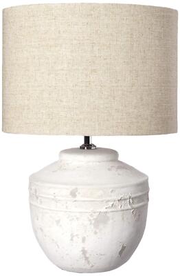 Creative Co-Op 19.25 in Cement Linen Shade Table Lamp, Distressed Off-White-image