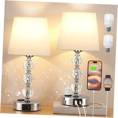Acaxin - Lámpara de mesa, de cristal, regulable de 3 vías, con 2 14.6in Blanco-image