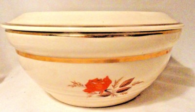 Orange Rose Casserole Mixing Bowl & Lid Paden City Pottery Mid-Century Modern-image