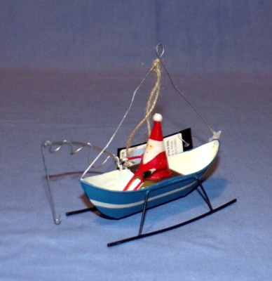 Creative Co-Op Metal Santa Ornament Rustic Fishing Pole Row Boat Boating-image