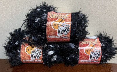 Lot of 3 Sullivans Samba Eyelash Yarn  Skeins Color Inca Black White Grey Ombre-image