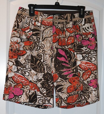 Shorts Size 8 Tribal Bermuda Brown Orange White NWOT's Mid Rise Cotton Cuffs-image