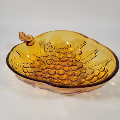 60s Indiana Glass Amber Grapes Fruit Shaped Bowl Console Centerpiece Dish-image
