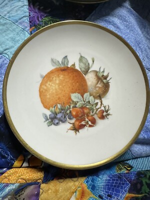 Schumann Arzberg Germany Fruit Plates Gold Rim (6) E&R Golden Crown 7.5