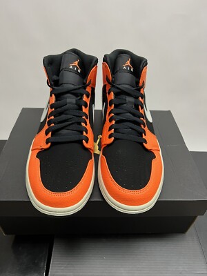 Air Jordan 1 Mid AJ1 Retro Black Cone Light Bone Orange 554724 062 Sz 11 NIB-image