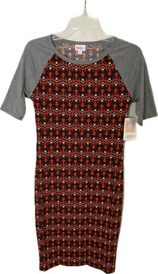 LulaRoe Julia Women's Dress Orange and Black Stretch Size XS-image