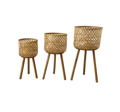 Creative Co-OP Hand Woven Round Bamboo Floor Baskets With Legs Set of 3-image