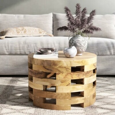 Solid Wood Drum Coffee Table by Joss & Main-image