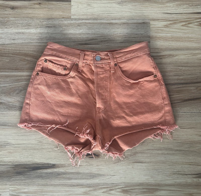 Levi 501 Jean Shorts Womens 27 Orange Mid Rise Button Fly Shorts, 100% Cotton-image