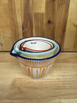 Creative Co-Op Ceramic Nesting Set Of 4 Hand Painted Measuring Cups-image