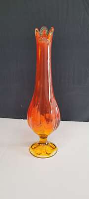 Mid Century Modern Viking Art Glass Swung Bud Vase Stretch Orange 16