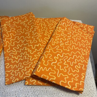 Two’s Company Set Of 4 Orange Cloth Napkins Retro Fun 60’s Style Mid-Century -image