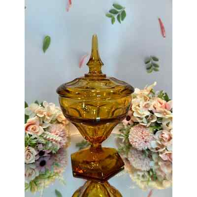 Vintage Viking Candy Dish Pedestal Brown Orange Glass Mid Century Footed Tall-image