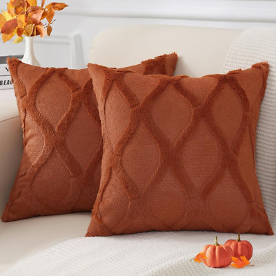 Fall Decorative Throw Pillow Covers 18X18 Set of 2, Soft Plush Faux Fur Wool Pil-image