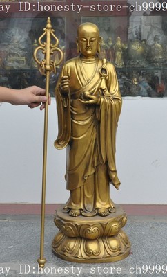 Tibet Buddhism Joss Brass Jizo Ksitigarbha Bodhisattva Tang Monk buddha statue-image