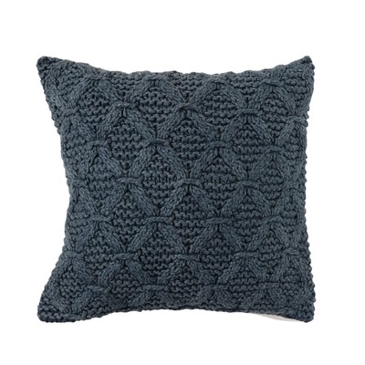 Knitted Punch Hook Throw, Navy Pillow, Blue-image