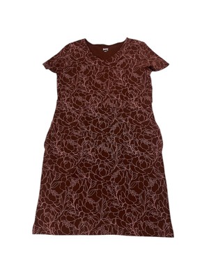 Duluth Trading Co Floral Abstract Artsy Maroon Pockets Stretch Dress Size Medium-image