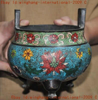 Mark China Buddhism temple bronze Cloisonne joss Incense burner Censer statue-image