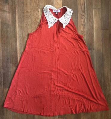 Asos Petites Orange Sleeveless Dress Lacy Neck Keyhole Flare Soft Smooth Sz 6-image