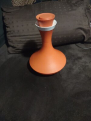 VINTAGE Mid Century Modern Orange Carafe / Geni Bottle Decanter with Lid - XLNT!-image