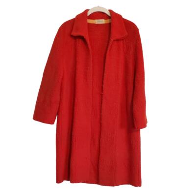 Vintage 60s Retro Burnt Orange Mid Century Long Line Open Front Cardigan Sweater-image