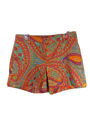 Lauren Ralph Lauren Women's Shorts Orange Blue Green Paisley Print Size 8-image