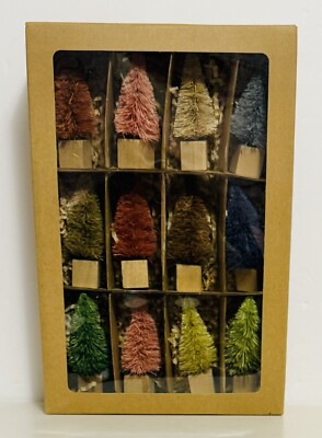 Creative Co-op Terrain  Diorama Holiday Set of 12 Multicolor Brush & Wood Trees-image