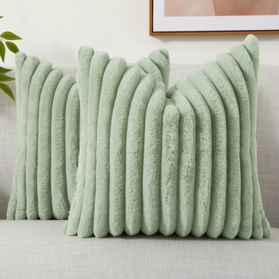 Faux Fur Spring Throw Pillow Covers 20x20 Set of 2, Decorative Soft Plush Str...-image